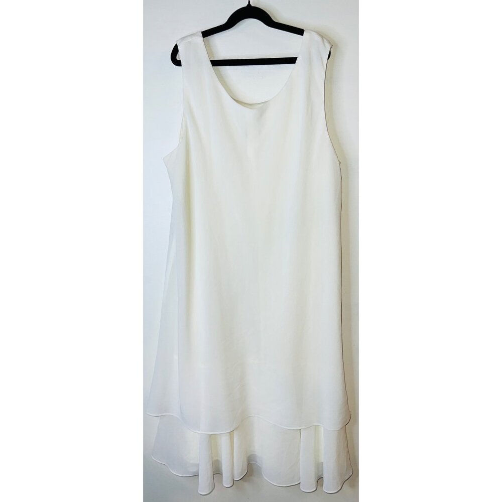 White Sleeveless Layered Chiffon Dress Pearl-Like Accents Dress Savvy Size 18W - Picture 2 of 5